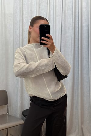 Cream Funnel Neck Seam Detail Crinkle Top