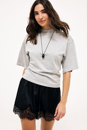 Grey Melange Funnel Neck Shaped Cotton T-shirt