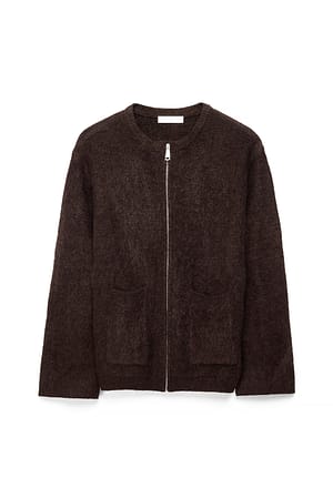 Brown Zip Detail Cardigan