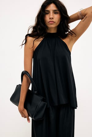 Black Halterneck Flowy Tie Top