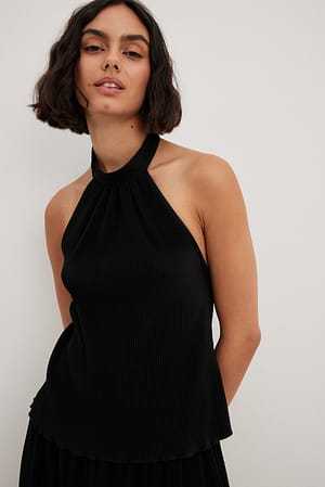 Black Plissiertes Neckholder-Top