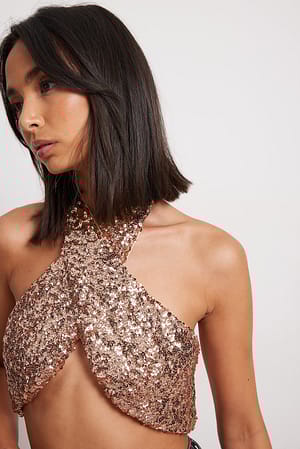 Top met halternek en pailletten