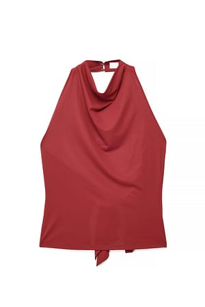 Dark Rust Top de cuello halterneck con detalle de lazo