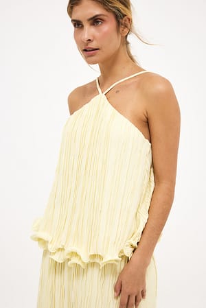 Light Yellow Halterneck topp med volangfåll
