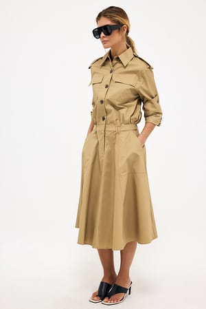 Taupe Vestido camisero cargo de algodón grueso