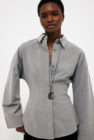 Grey Melange Heavy Fitted Wide Sleeve Shirt
