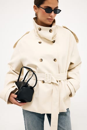 Beige High Neck Belted Trenchcoat