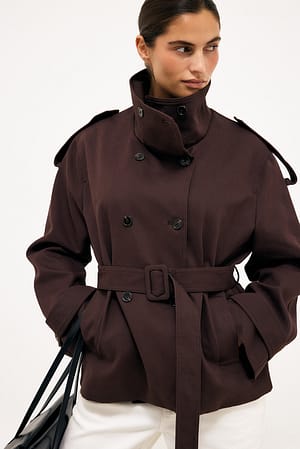 Brown High Neck Belted Trenchcoat