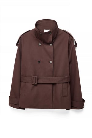 Brown Gabardina con cinturón y cuello alto