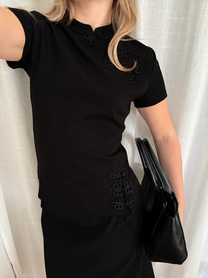 Black High Neck Button Jersey Top