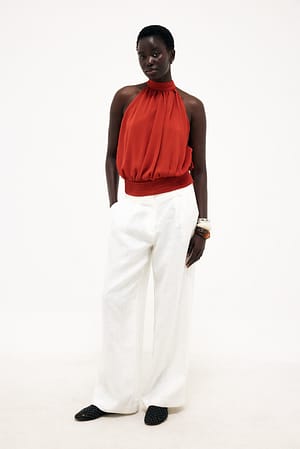 Red High Neck Chiffon Top