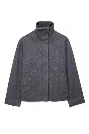 Grey High Neck Short Coat