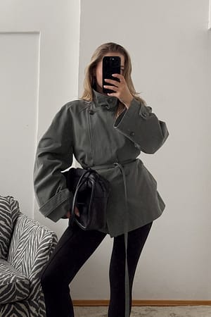 Grey High Neck Trenchcoat