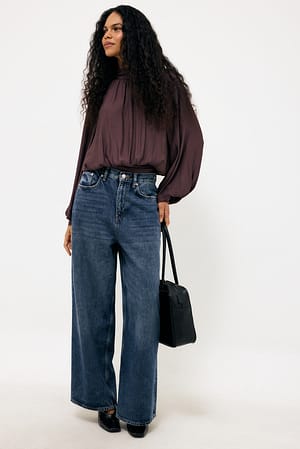 Dark Blue High Waist Baggy Weiche Jeans