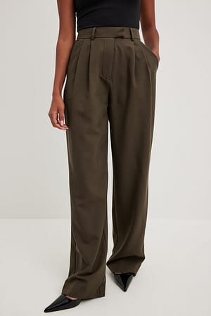 Brown High Waist Pleated Wide Leg Pants