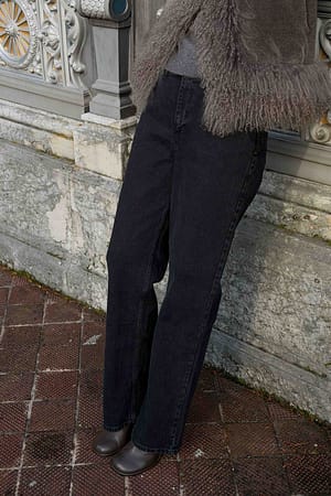 Washed Black Straight High Waist Jeans
