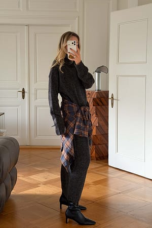 Dark Grey Melange Robe mi-longue en maille de laine mélangée