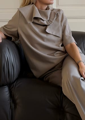 Light Taupe Scarf Detail Tailored T Shirt