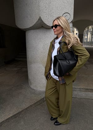 Olive Pantalon de tailleur large et taille mi-haute