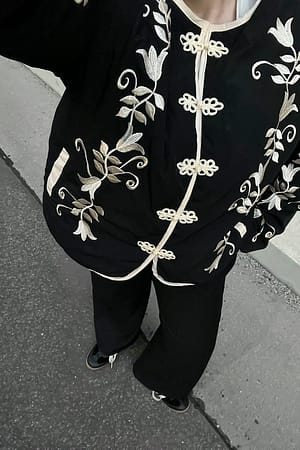 Black Padded Embroidery Detail Jacket