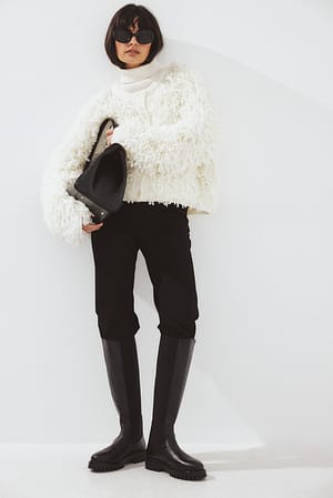 Black Knee High Leather Elastic Boots