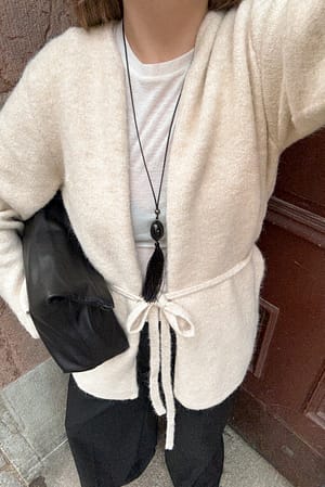 Beige Knitted Belt Cardigan