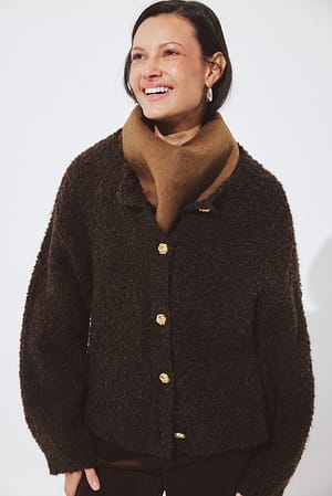 Brown Knitted Bouclé Cardigan