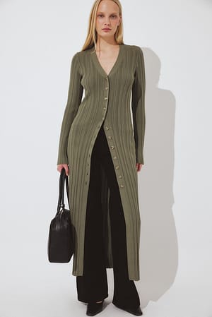 Khaki Green Strikket cardigan midikjole