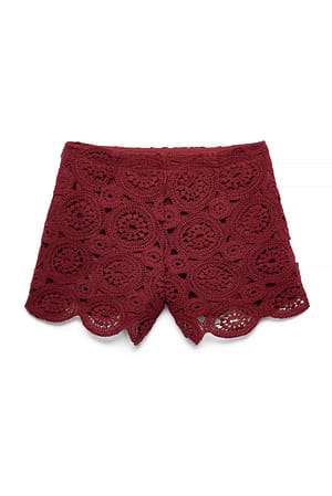 Dark Rust Knitted Crochet Scallop Edge Shorts