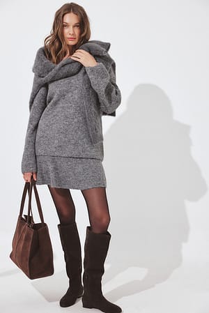Grey Knitted Flowy Mini Skirt