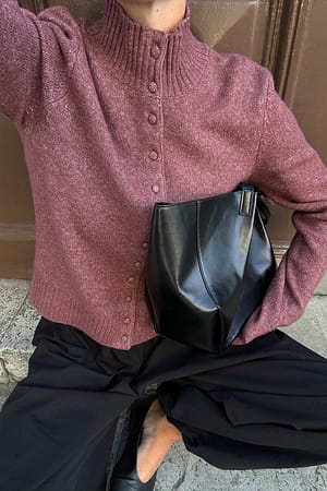 Rose Brown Knitted High Neck Cardigan