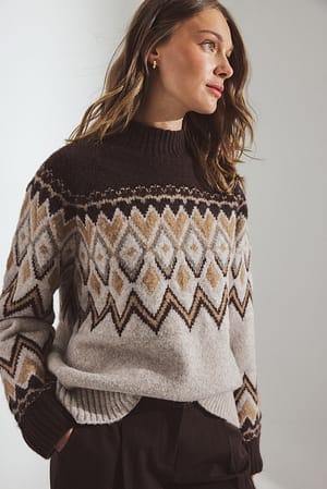 Multi Colour Print Knitted High Neck Sweater