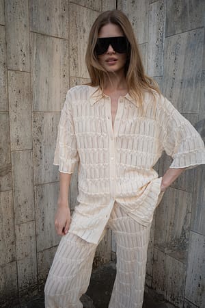 Cream Oversized strikket pointelle skjorte