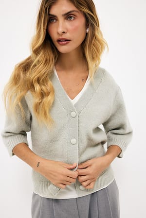Mint Green Gebreid vest van wolmix met pofmouwen
