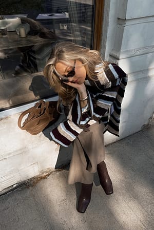 Dark Red Stripe Knitted Scarf