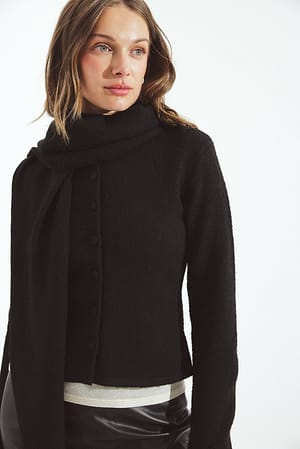 Black Knitted Scarf Detail Cardigan