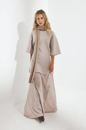 Light Mauve Knitted Sheer Flowy Maxi Skirt