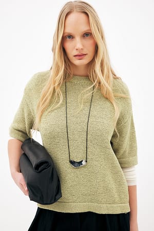 Light Green Knitted Short Sleeve Sweater