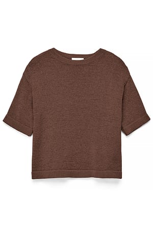 Brown Knitted Short Sleeve Sweater