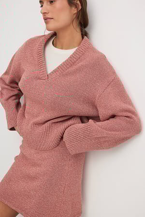 Knitted V-Neck Wide Sleeve Sweater