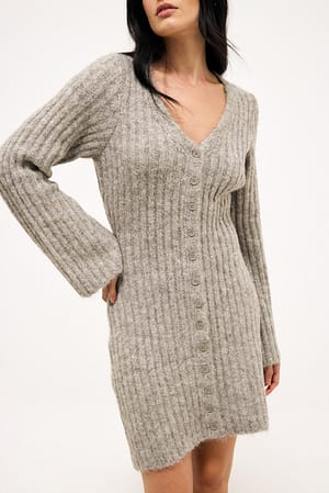 Beige Melange Vestido mini de cárdigan de mezcla de lana tejida