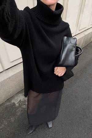 Black Knitted Wool Turtleneck Sweater