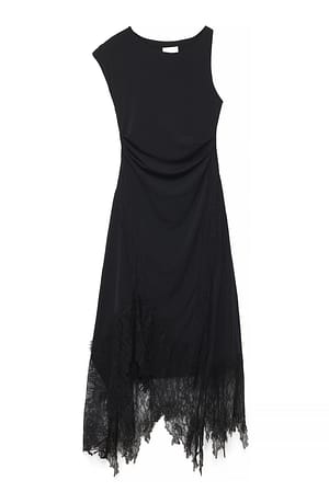 Black Asymmetrische jurk met kantdetail