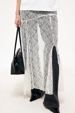Offwhite Maxirock aus Spitze