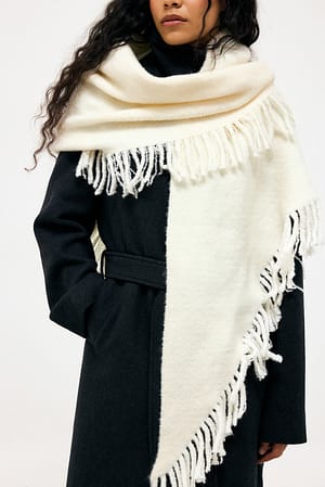 Offwhite Grote Gebreide Sjaal met Franjes