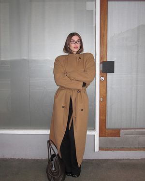 Camel Long Shoulder Pads Coat