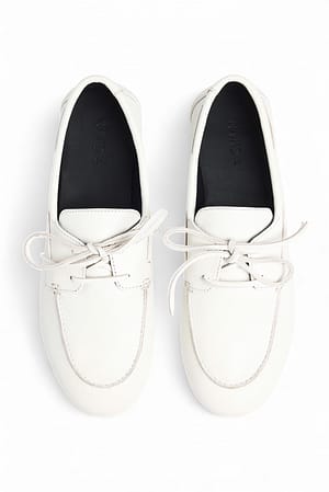 Black/White Leather Boat Shoes