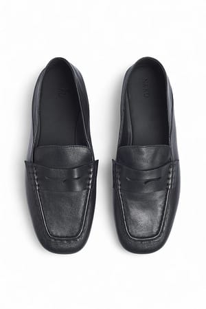Black Leather Step-In Loafers