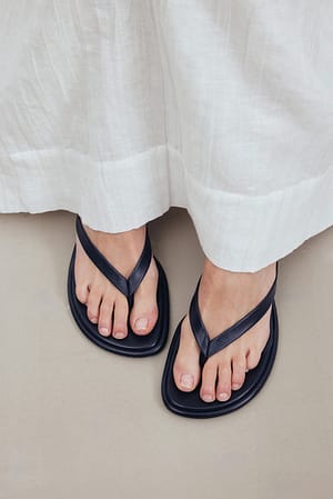 Navy Leather Flip Flop Heels