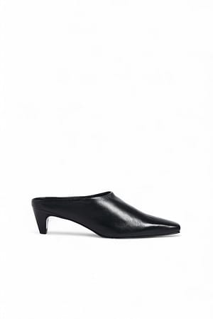 Black Leather Mules